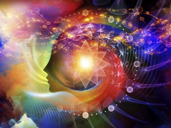 Geometry of the Soul series two. Interplay of human profile and abstract elements on the subject of spirituality, science, creativity and human mind